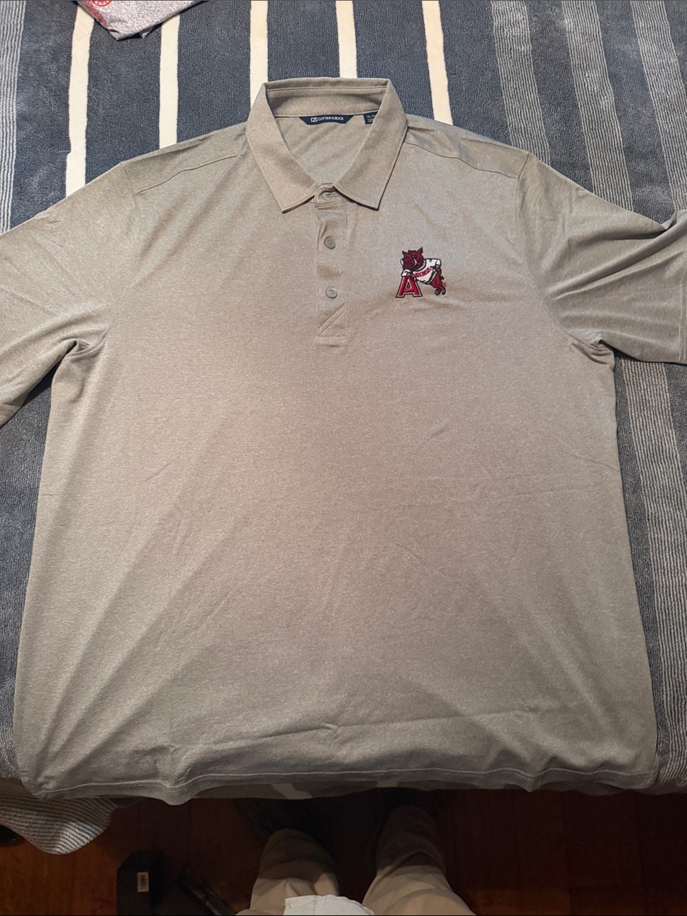 Men's Grey Short-Sleeve Polo with Arkansas Razorback Logo